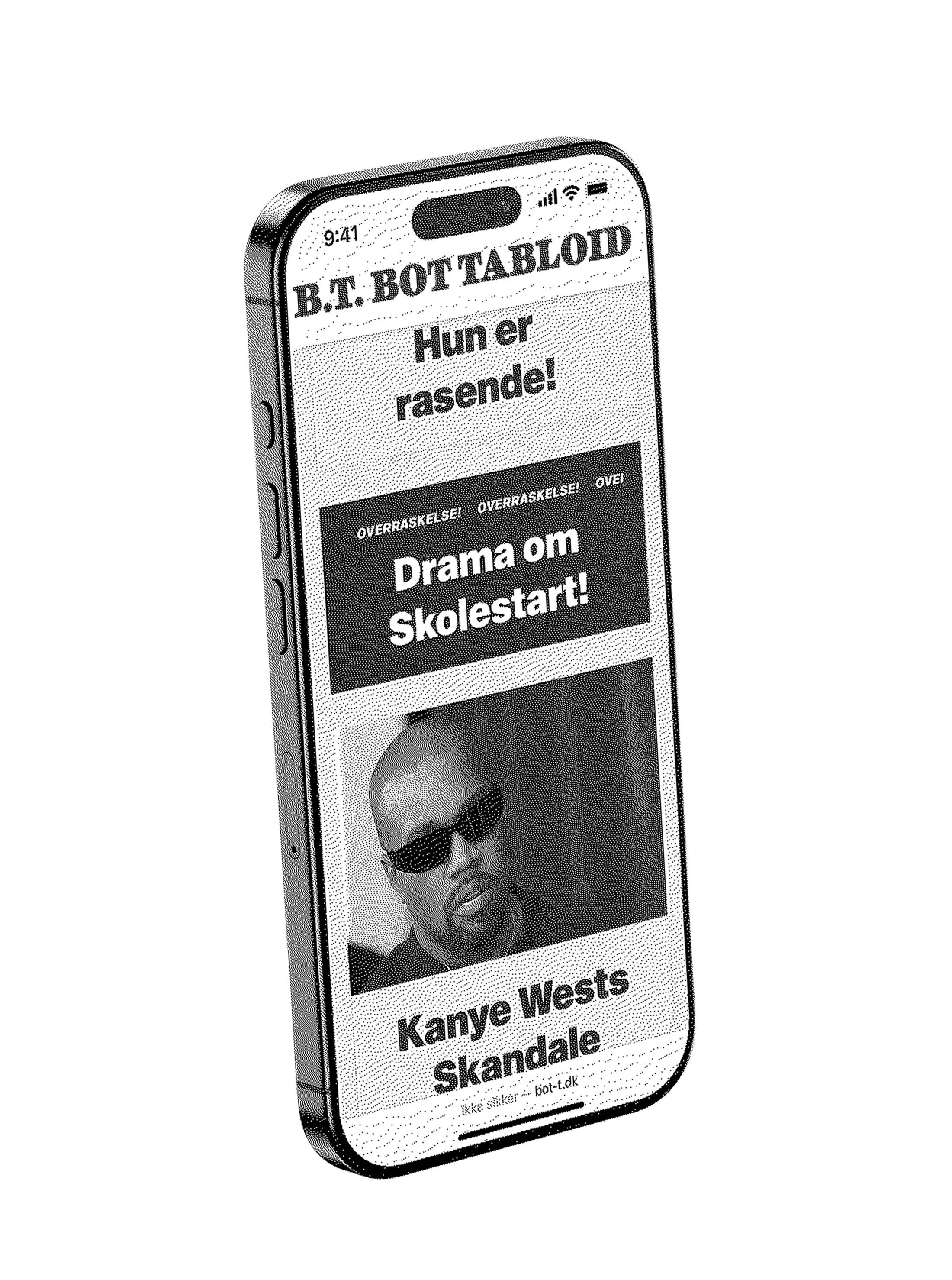 Phone displaying the BOT-T tabloid website