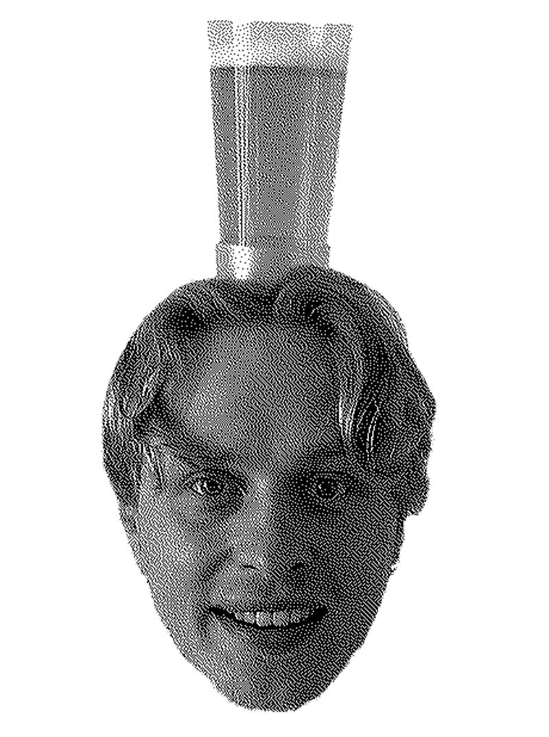 Concertgoer wearing a head-mounted beer cupholder